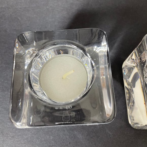Orrefors Sweden Crystal Glass Ice Cube Votives 2 Piece Set MCM - Picture 7 of 11